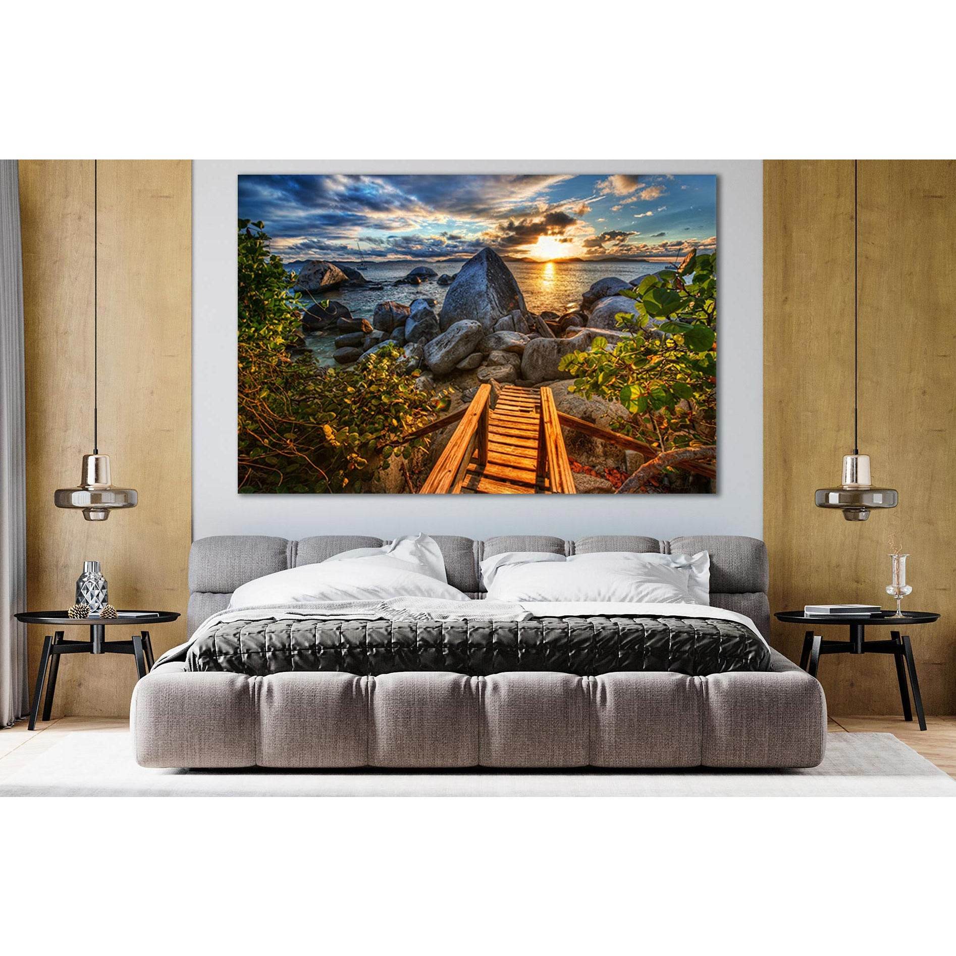 Wooden Staircase Sea Sunset №SL256 Ready to Hang Canvas PrintCanvas art arrives ready to hang, with hanging accessories included and no additional framing required. Every canvas print is hand-crafted, made on-demand at our workshop and expertly stretched