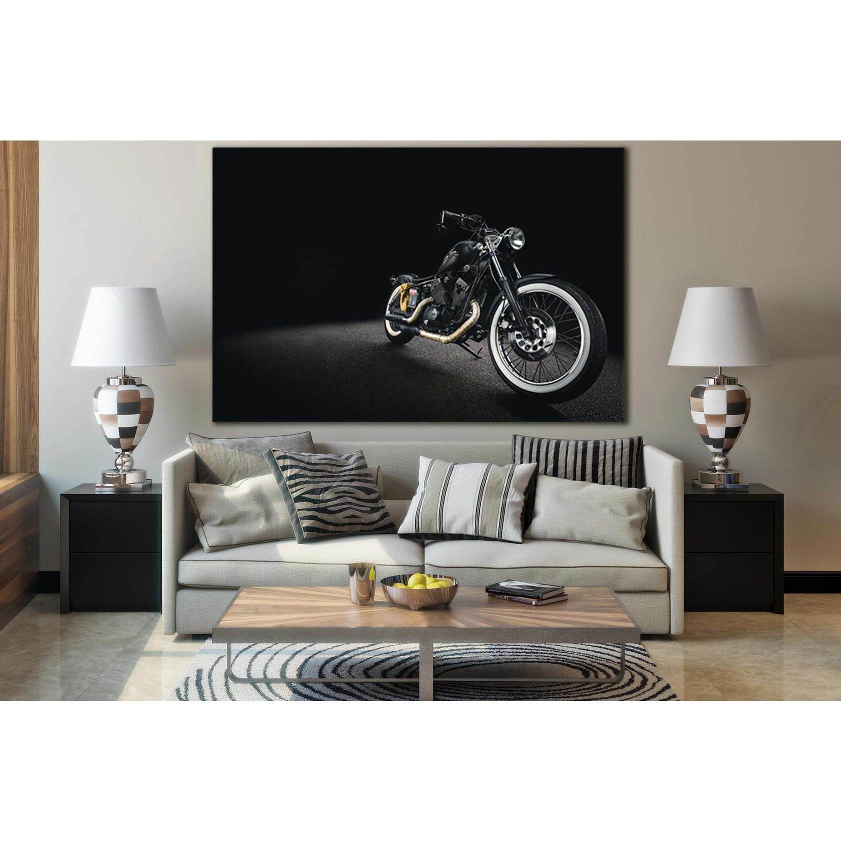 Chopper Motorcycle On Black Background №SL749 Ready to Hang Canvas PrintCanvas art arrives ready to hang, with hanging accessories included and no additional framing required. Every canvas print is hand-crafted, made on-demand at our workshop and expertly