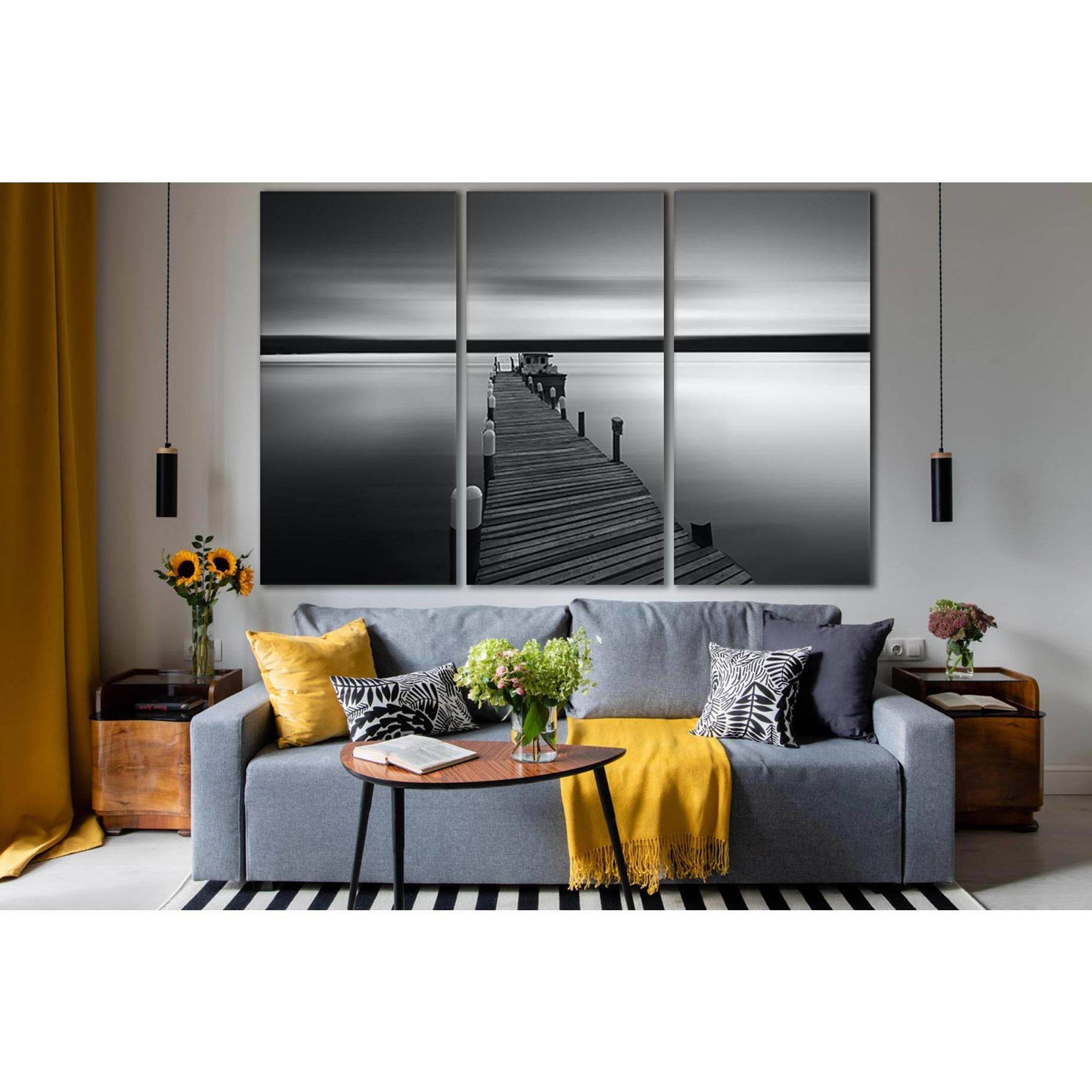 Pier Over Sea Against Sky Black End White №SL875 Ready to Hang Canvas PrintCanvas art arrives ready to hang, with hanging accessories included and no additional framing required. Every canvas print is hand-crafted, made on-demand at our workshop and exper