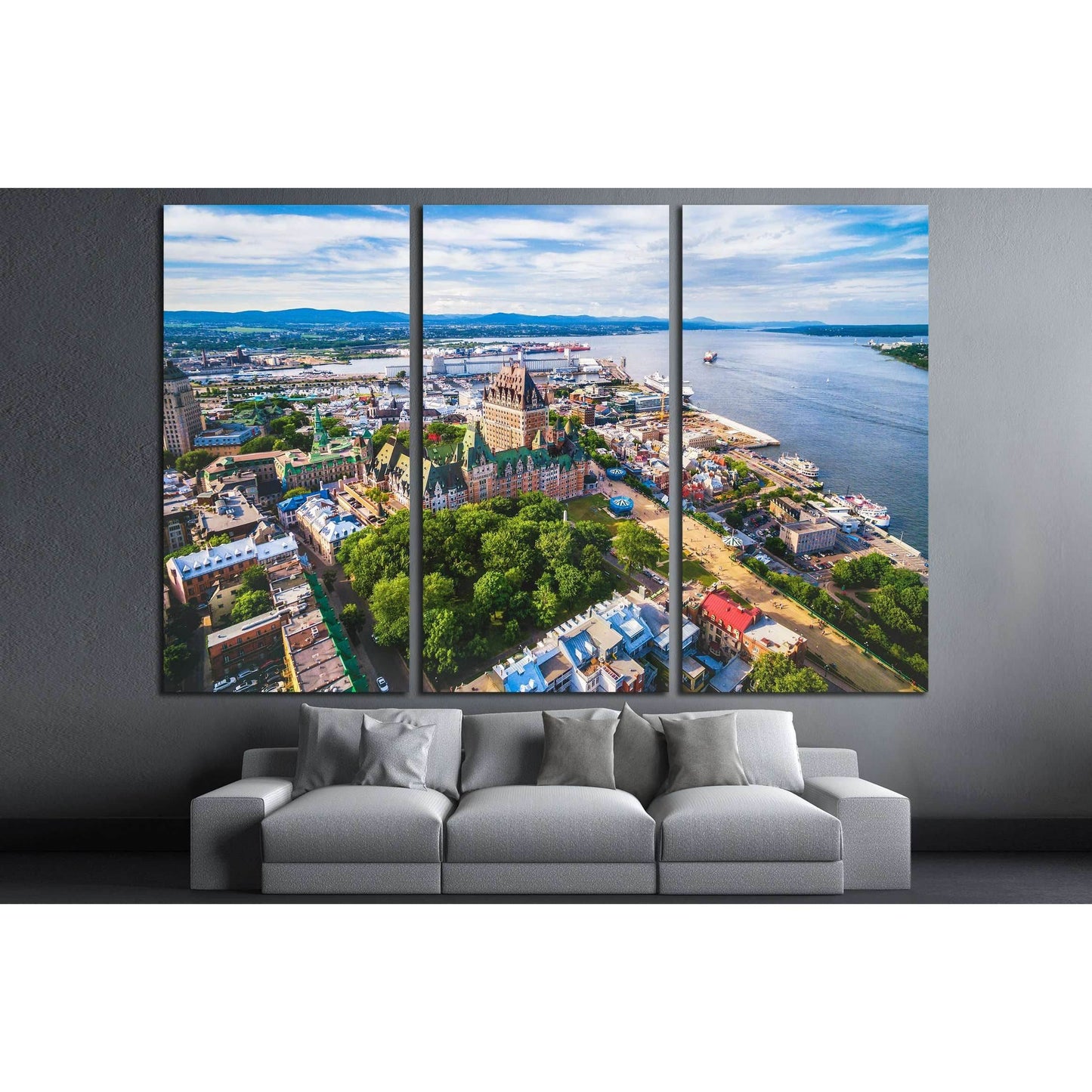 Aerial view of Chateau Frontenac hotel and Old Port in Quebec City, Canada. №2739 Ready to Hang Canvas PrintCanvas art arrives ready to hang, with hanging accessories included and no additional framing required. Every canvas print is hand-crafted, made on