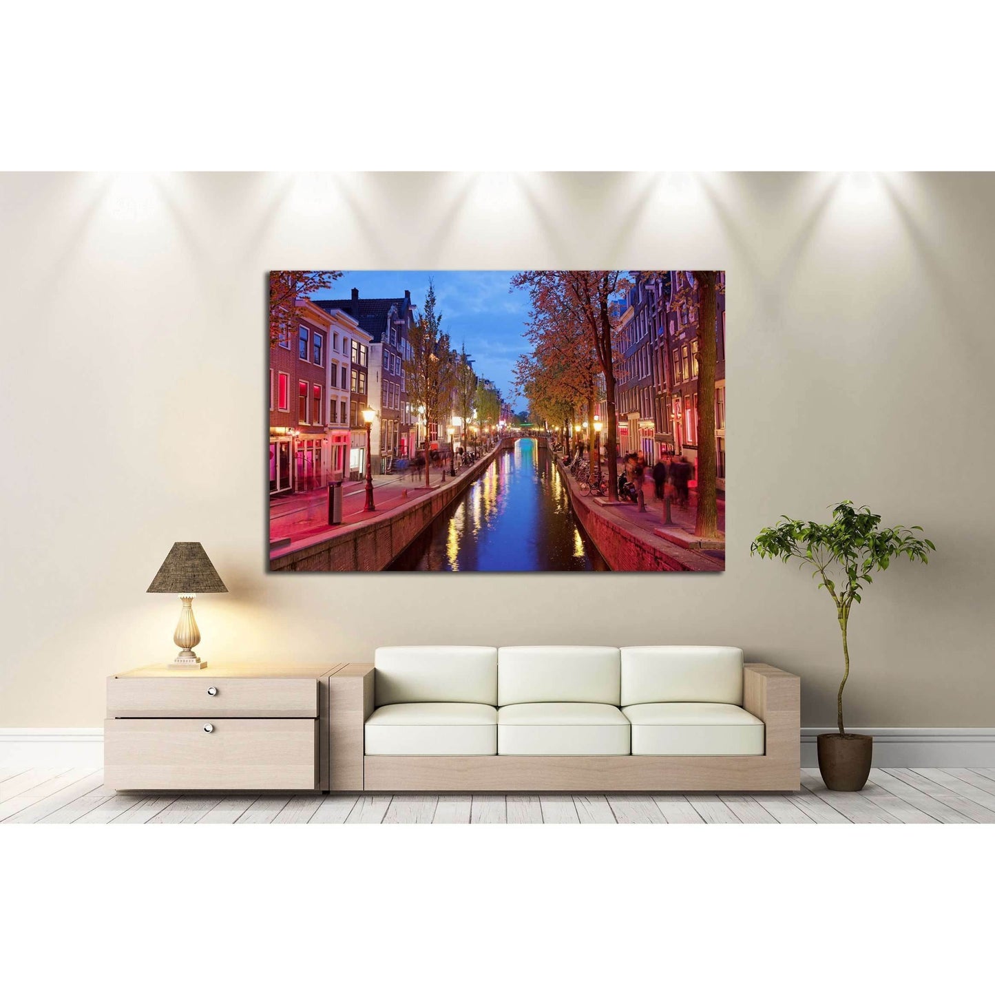 Amsterdam Red Light District area in the city centre at dusk, North Holland, the Netherlands №2156 Ready to Hang Canvas PrintCanvas art arrives ready to hang, with hanging accessories included and no additional framing required. Every canvas print is hand