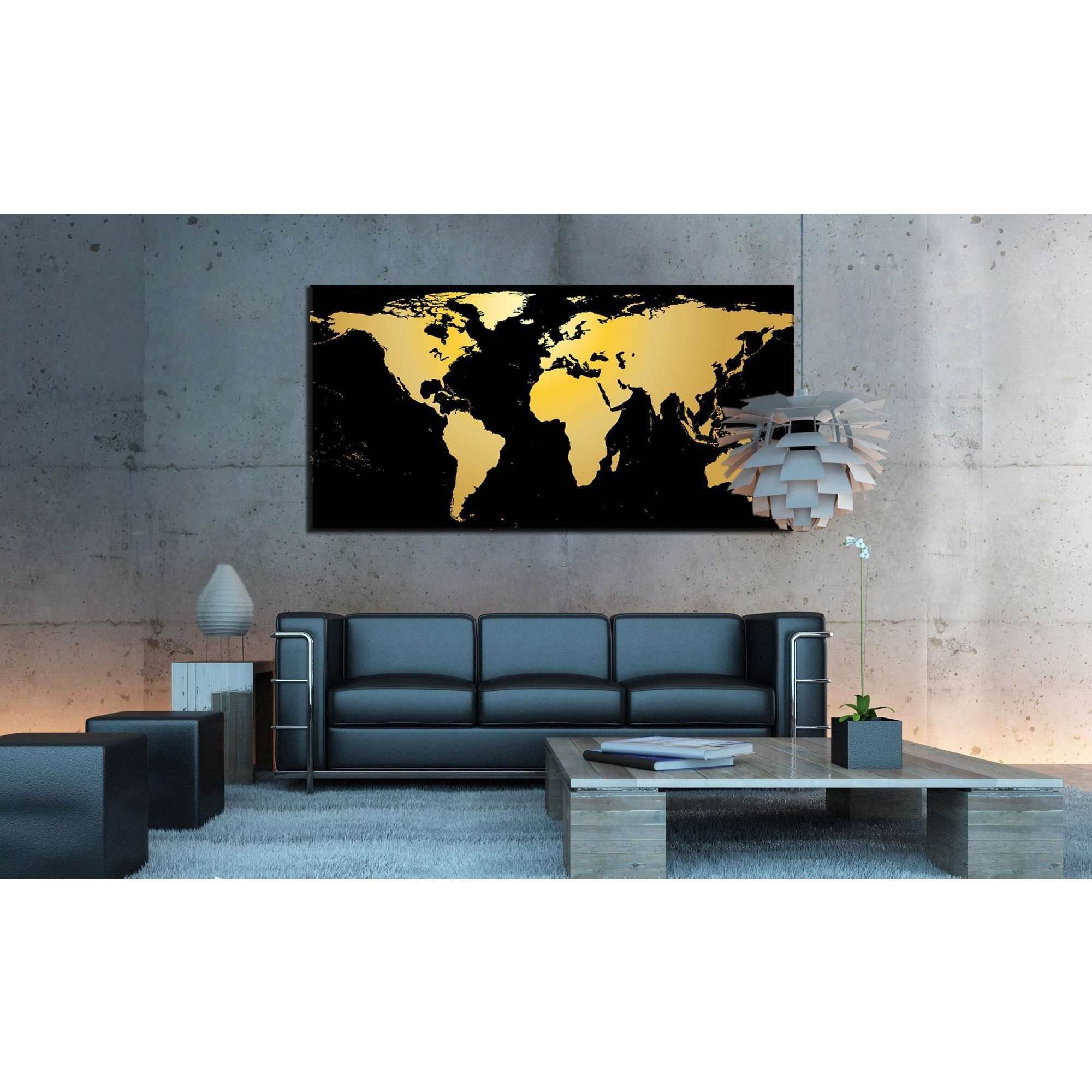 Black / Gold World Map Office Wall Decor