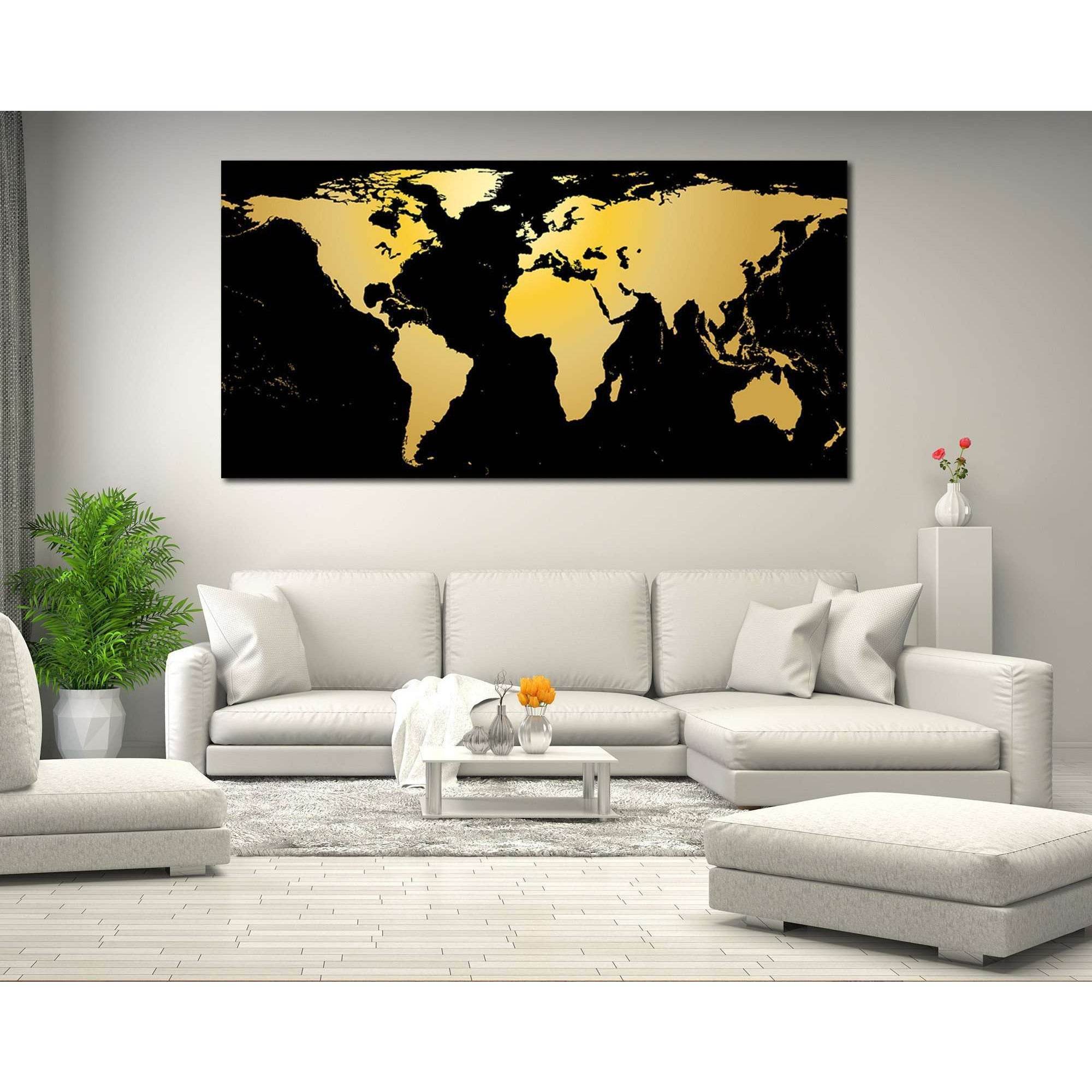 Black / Gold World Map Office Wall Decor