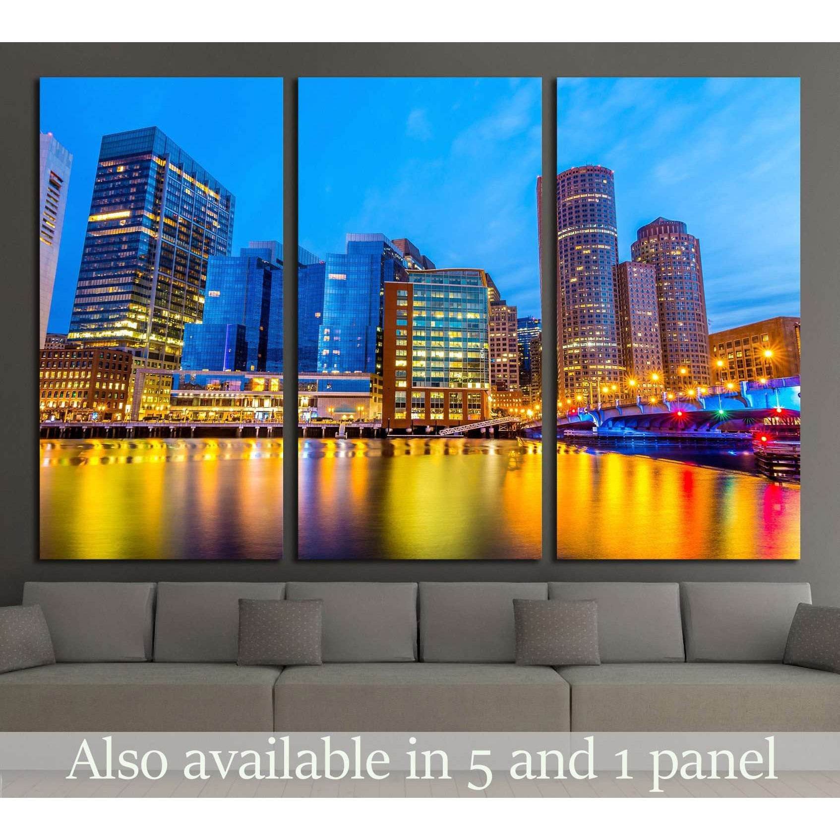 Boston Harbor and Financial District at twilight in Boston, Massachusetts №1684 Ready to Hang Canvas PrintCanvas art arrives ready to hang, with hanging accessories included and no additional framing required. Every canvas print is hand-crafted, made on-d