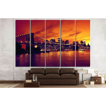 Brooklyn Bridge and Manhattan at sunset, New York, orange tone №2633 Ready to Hang Canvas PrintCanvas art arrives ready to hang, with hanging accessories included and no additional framing required. Every canvas print is hand-crafted, made on-demand at ou