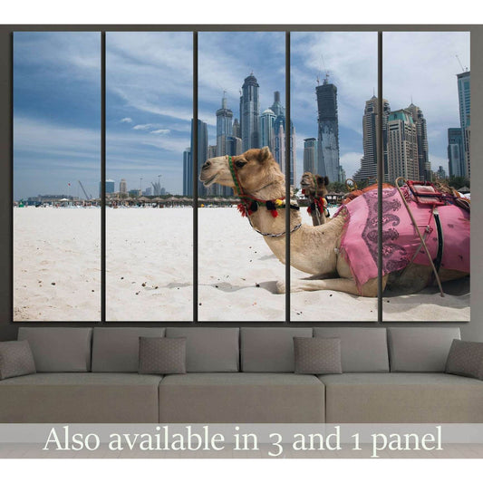 Camel at the urban background of Dubai №1135 Ready to Hang Canvas PrintCanvas art arrives ready to hang, with hanging accessories included and no additional framing required. Every canvas print is hand-crafted, made on-demand at our workshop and expertly