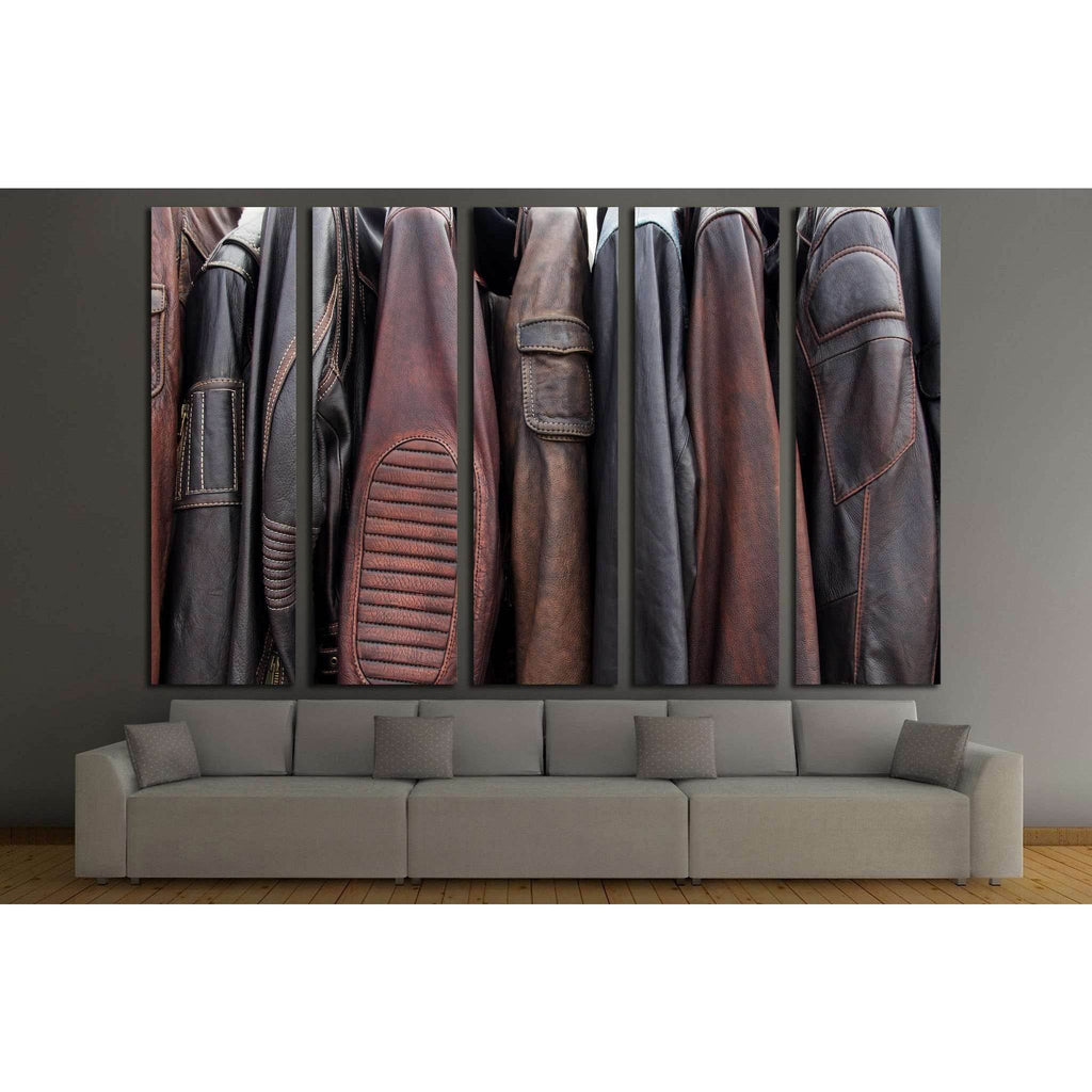 Collection Of Leather Jackets On Hangers No 1880 5 Panel Canvas Print Wall Art Zellart 3 1024x1024 ?v=1666023065