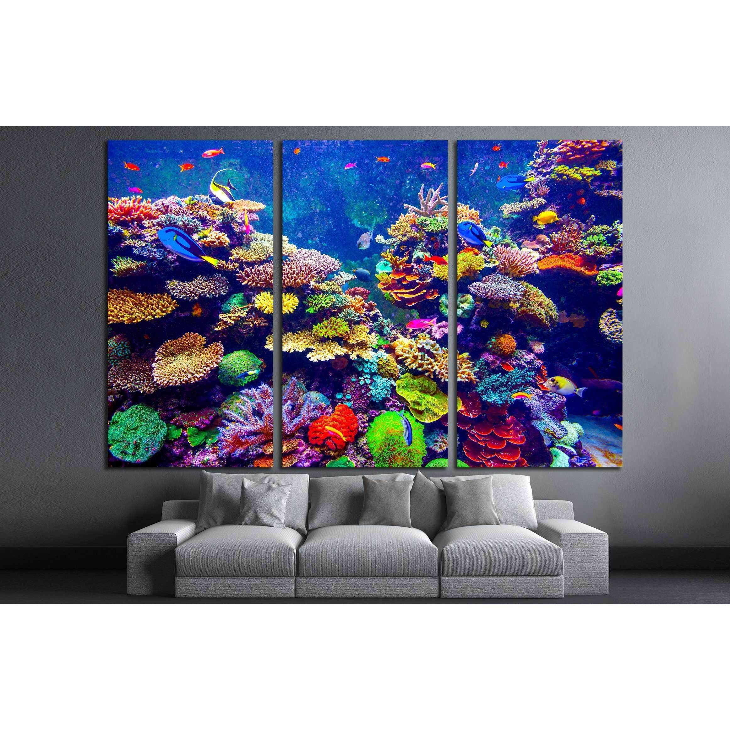 Coral Reef with Tropical fish Wall Art Canvas Print - Zellart Canvas Prints
