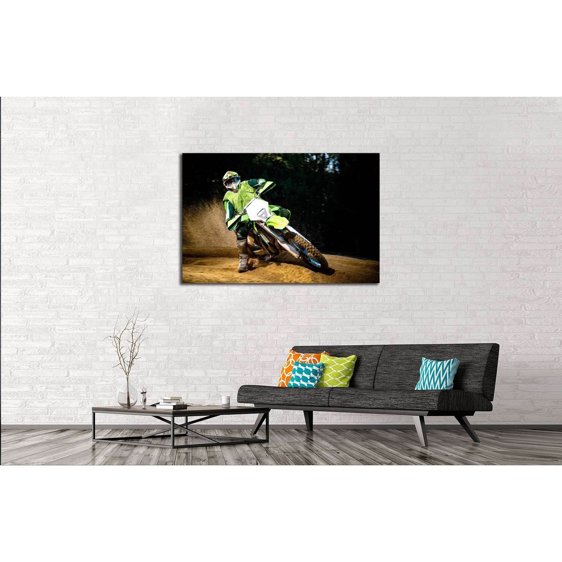 Enduro bike rider on action. Turn on sand terrain. №2477 Ready to Hang Canvas PrintCanvas art arrives ready to hang, with hanging accessories included and no additional framing required. Every canvas print is hand-crafted, made on-demand at our workshop a