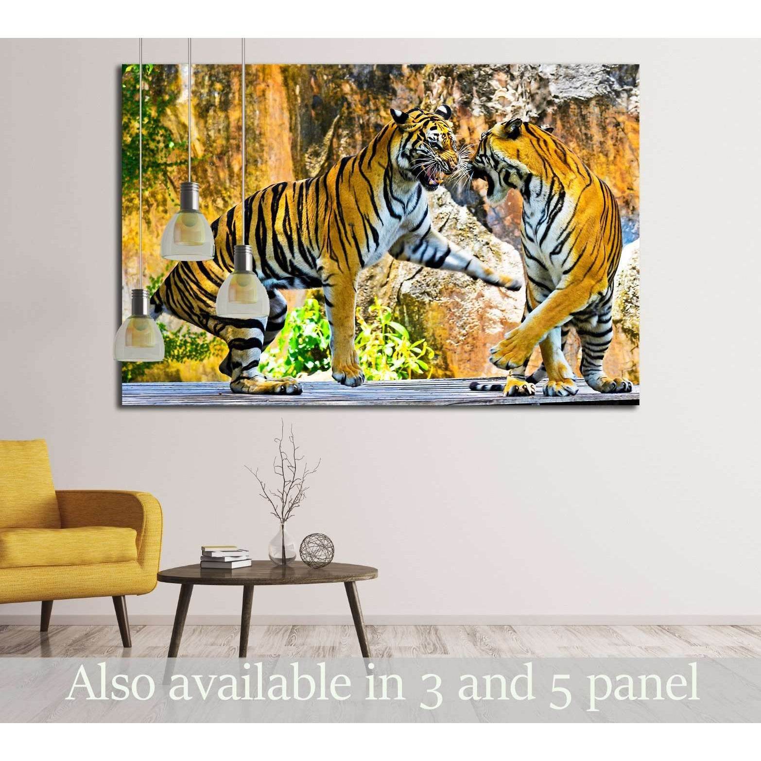 fight tigers №2806 Ready to Hang Canvas PrintCanvas art arrives ready to hang, with hanging accessories included and no additional framing required. Every canvas print is hand-crafted, made on-demand at our workshop and expertly stretched around 100% Nort