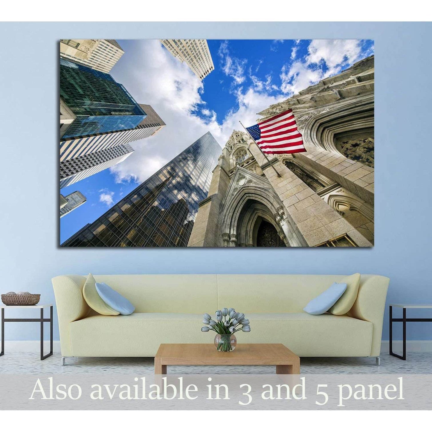 Flag USA on St Patrick's Cathedral, Midtown Skyscrapers, Manhattan, New York №1296 Ready to Hang Canvas PrintCanvas art arrives ready to hang, with hanging accessories included and no additional framing required. Every canvas print is hand-crafted, made o