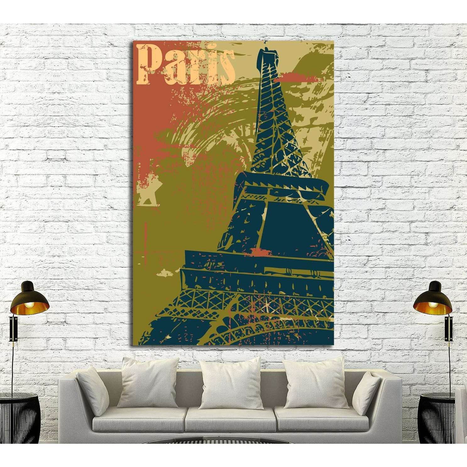 Grunge style Eiffel Tower layout №4524 Ready to Hang Canvas PrintCanvas art arrives ready to hang, with hanging accessories included and no additional framing required. Every canvas print is hand-crafted, made on-demand at our workshop and expertly stretc