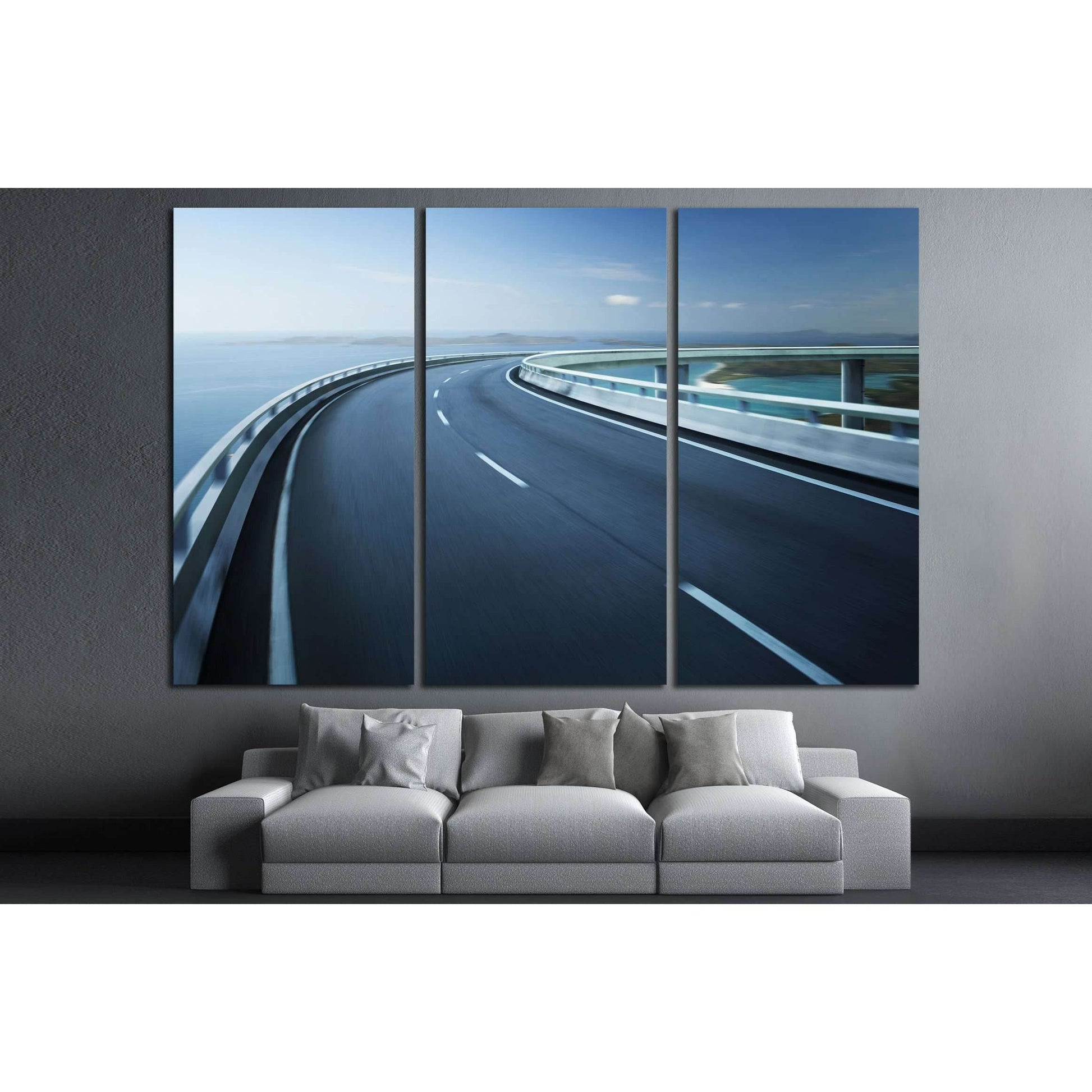 Highway overpass motion blur with coast skyline background №3284 Ready to Hang Canvas PrintCanvas art arrives ready to hang, with hanging accessories included and no additional framing required. Every canvas print is hand-crafted, made on-demand at our wo