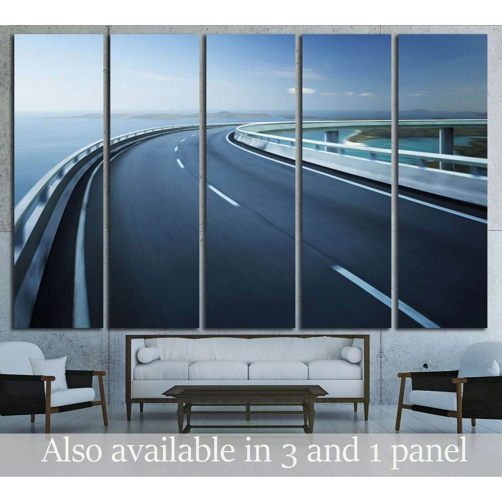 Highway overpass motion blur with coast skyline background №3284 Ready to Hang Canvas PrintCanvas art arrives ready to hang, with hanging accessories included and no additional framing required. Every canvas print is hand-crafted, made on-demand at our wo