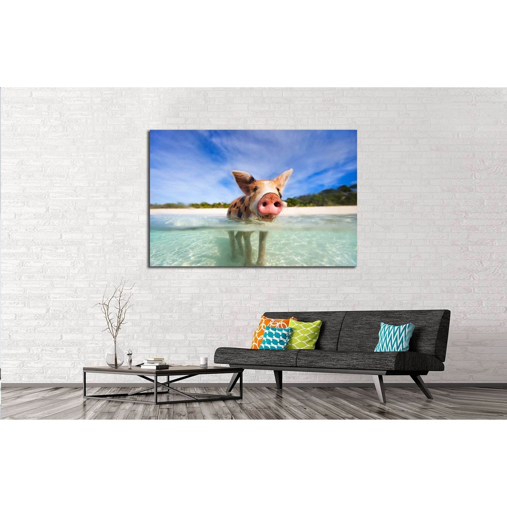 Little piglet in a water at beach on Exuma Bahamas №2350 Ready to Hang Canvas PrintCanvas art arrives ready to hang, with hanging accessories included and no additional framing required. Every canvas print is hand-crafted, made on-demand at our workshop a