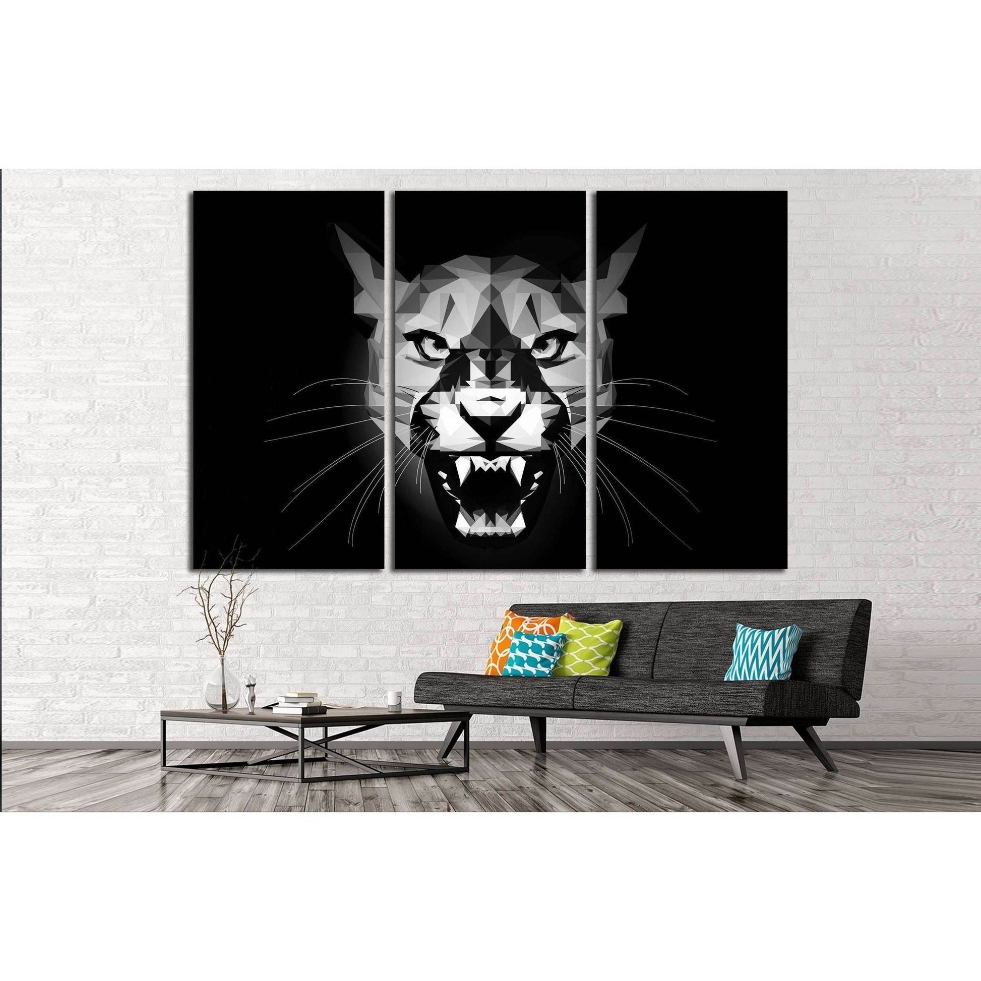 Low Poly aggressive Puma - black and white portrait - design illustration №2354 Ready to Hang Canvas PrintCanvas art arrives ready to hang, with hanging accessories included and no additional framing required. Every canvas print is hand-crafted, made on-d