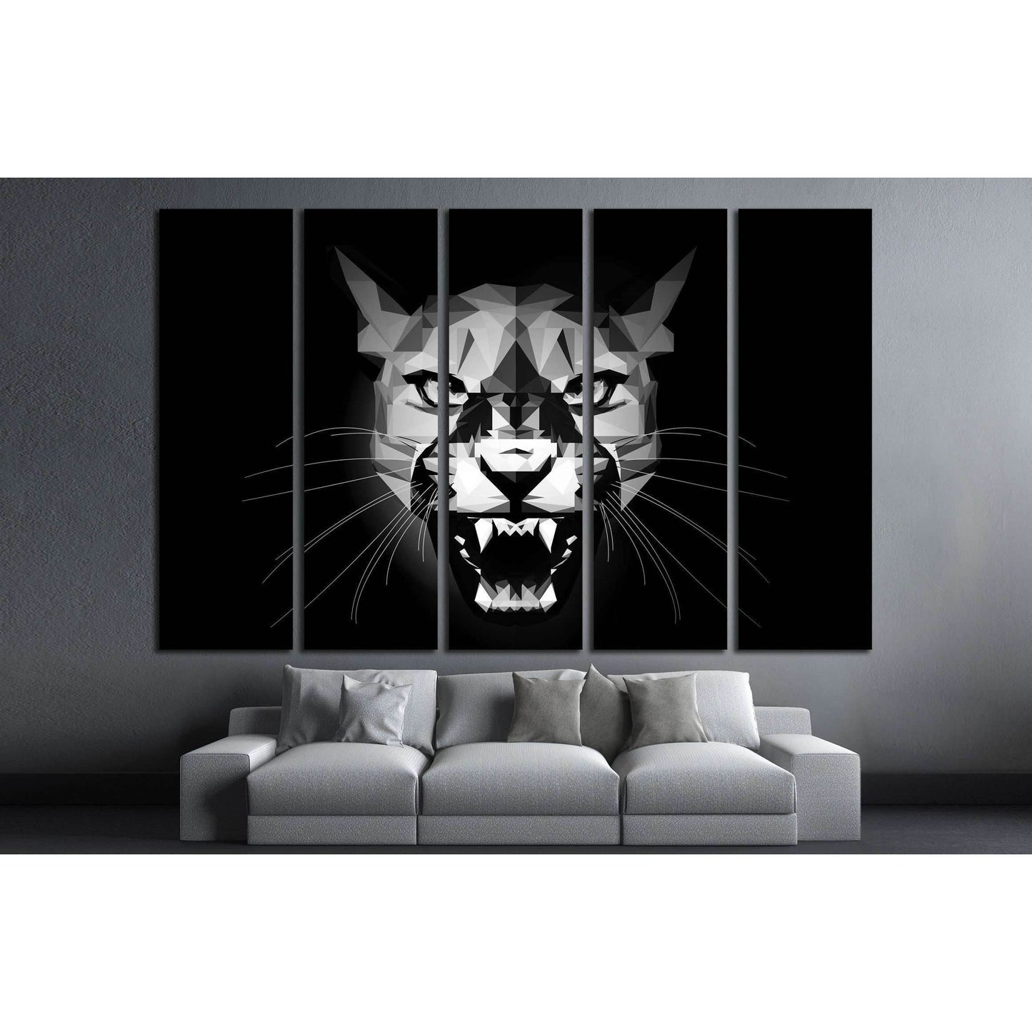 Low Poly aggressive Puma - black and white portrait - design illustration №2354 Ready to Hang Canvas PrintCanvas art arrives ready to hang, with hanging accessories included and no additional framing required. Every canvas print is hand-crafted, made on-d