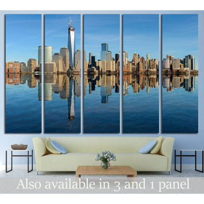 Lower Manhattan skyline panorama over East River with reflection and blue sky №2625 Ready to Hang Canvas PrintCanvas art arrives ready to hang, with hanging accessories included and no additional framing required. Every canvas print is hand-crafted, made