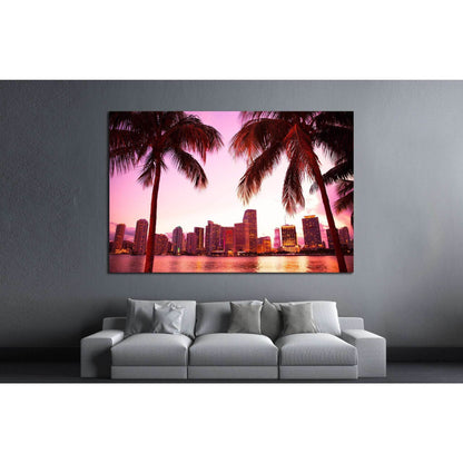 Miami Florida skyline and two palm trees №1266 Ready to Hang Canvas PrintCanvas art arrives ready to hang, with hanging accessories included and no additional framing required. Every canvas print is hand-crafted, made on-demand at our workshop and expertl