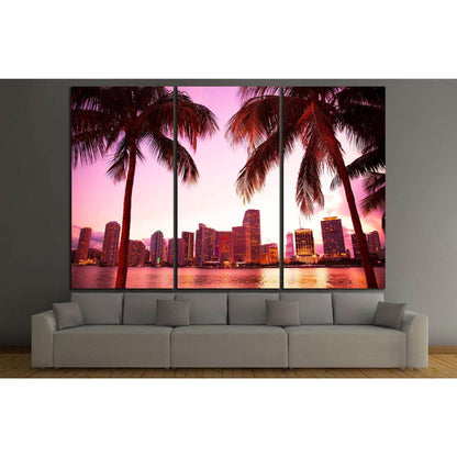 Miami Florida skyline and two palm trees №1266 Ready to Hang Canvas PrintCanvas art arrives ready to hang, with hanging accessories included and no additional framing required. Every canvas print is hand-crafted, made on-demand at our workshop and expertl