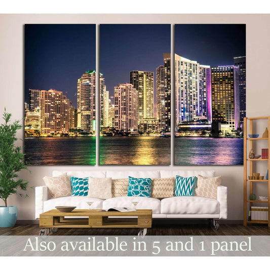 Miami Florida skyline with lights №1264 Ready to Hang Canvas PrintCanvas art arrives ready to hang, with hanging accessories included and no additional framing required. Every canvas print is hand-crafted, made on-demand at our workshop and expertly stret