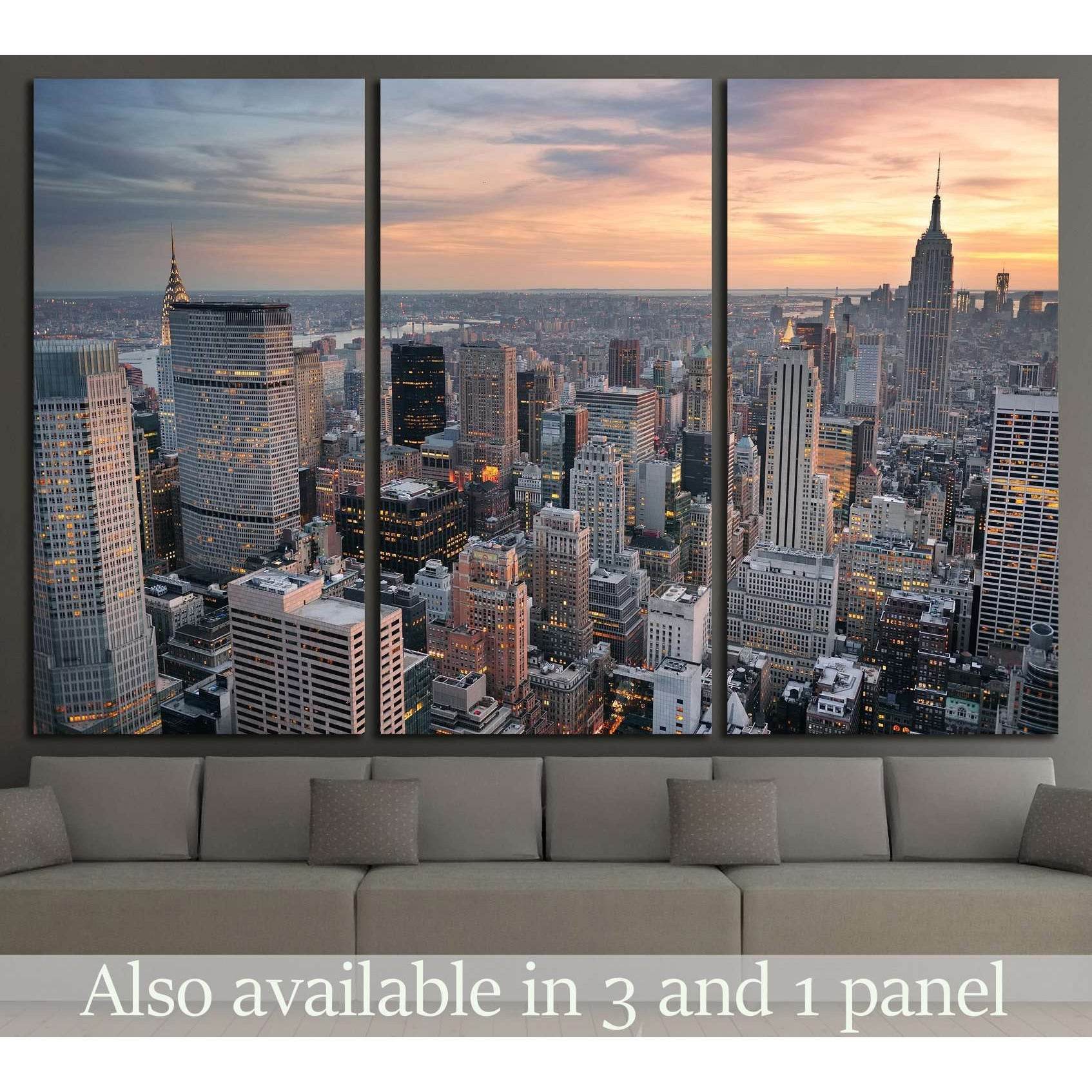 New York City skyline aerial view at sunset with colorful cloud and skyscrapers №2619 Ready to Hang Canvas PrintCanvas art arrives ready to hang, with hanging accessories included and no additional framing required. Every canvas print is hand-crafted, mad