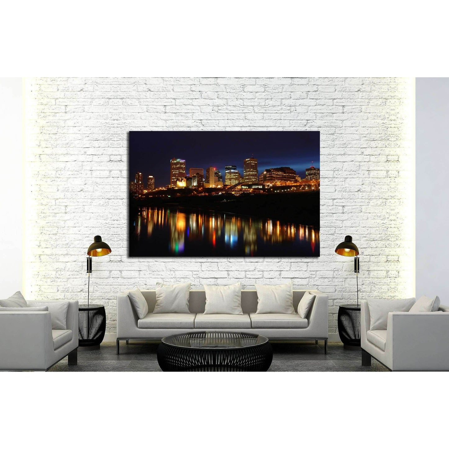 Night scene of the saskatchewan river valley and downtown in city edmonton, alberta, canada №2137 Ready to Hang Canvas PrintCanvas art arrives ready to hang, with hanging accessories included and no additional framing required. Every canvas print is hand-