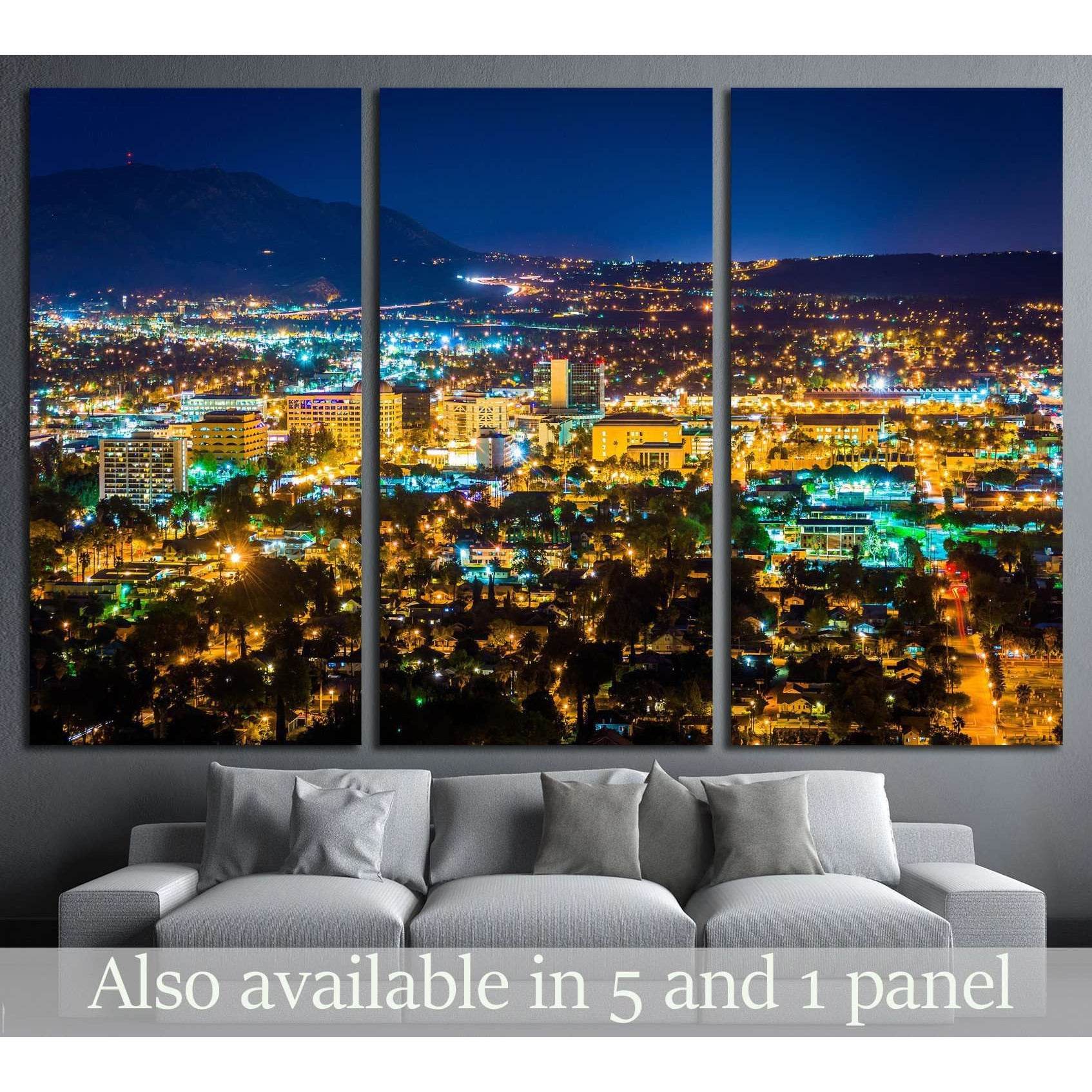 Night view of the city of Riverside, Mount Rubidoux Park, California