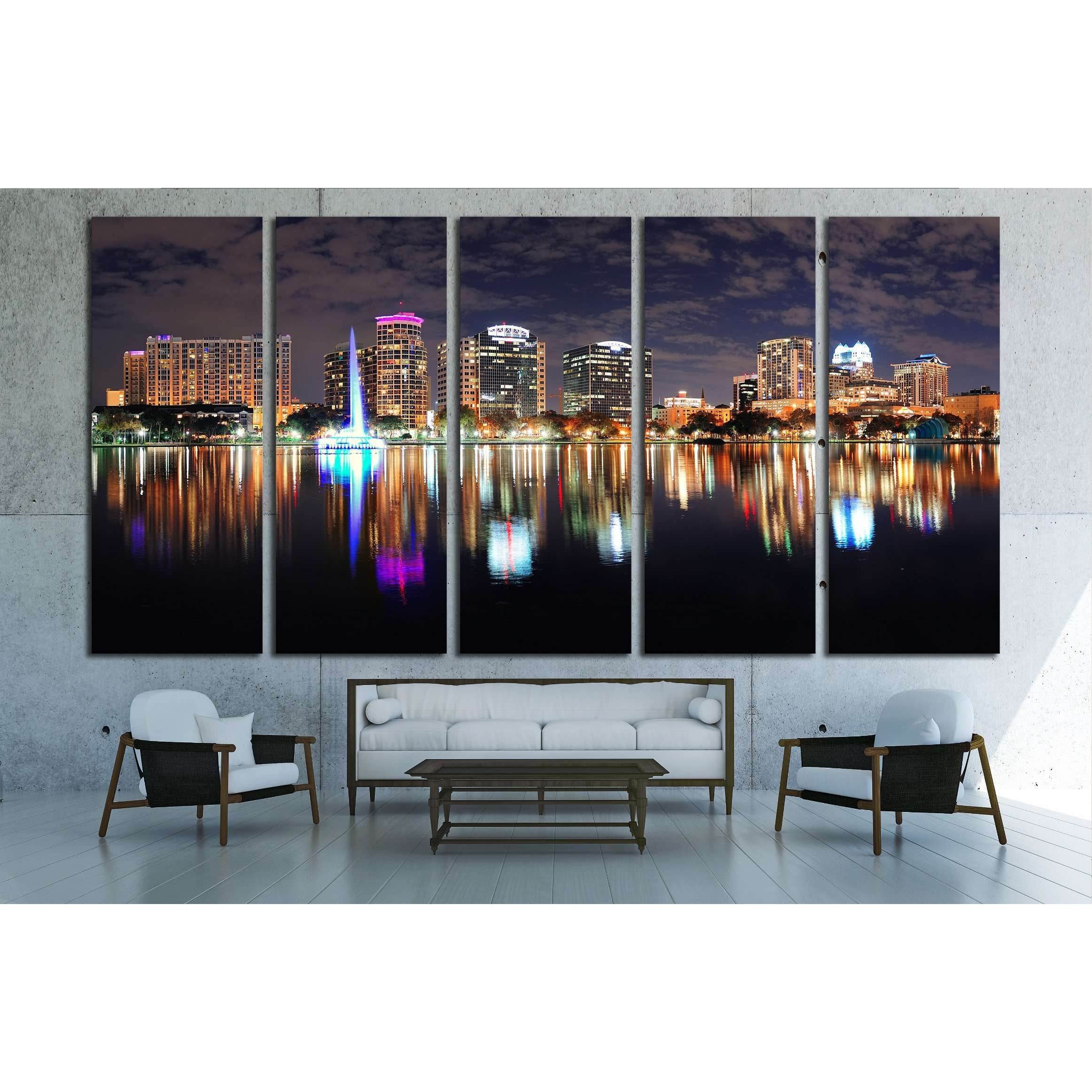 Orlando Eola panorama with office buildings at night №1932 Ready - Zellart Canvas Prints