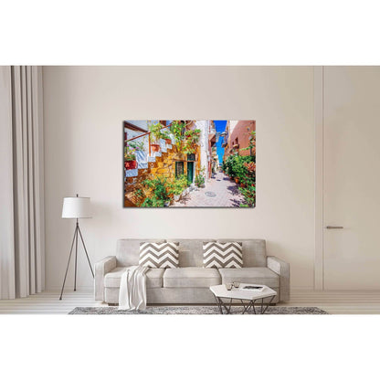 Pictoresque mediterranean street with stairs and flower pots, Chania, island of Crete, Greece №3053 Ready to Hang Canvas PrintCanvas art arrives ready to hang, with hanging accessories included and no additional framing required. Every canvas print is han