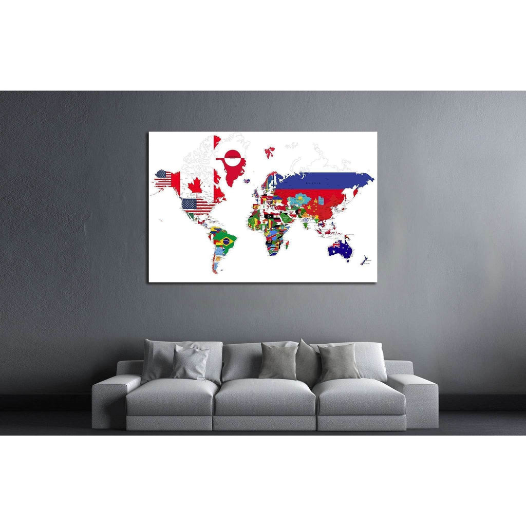 Political map of the world with country flags №1929 Ready to Hang Canv ...