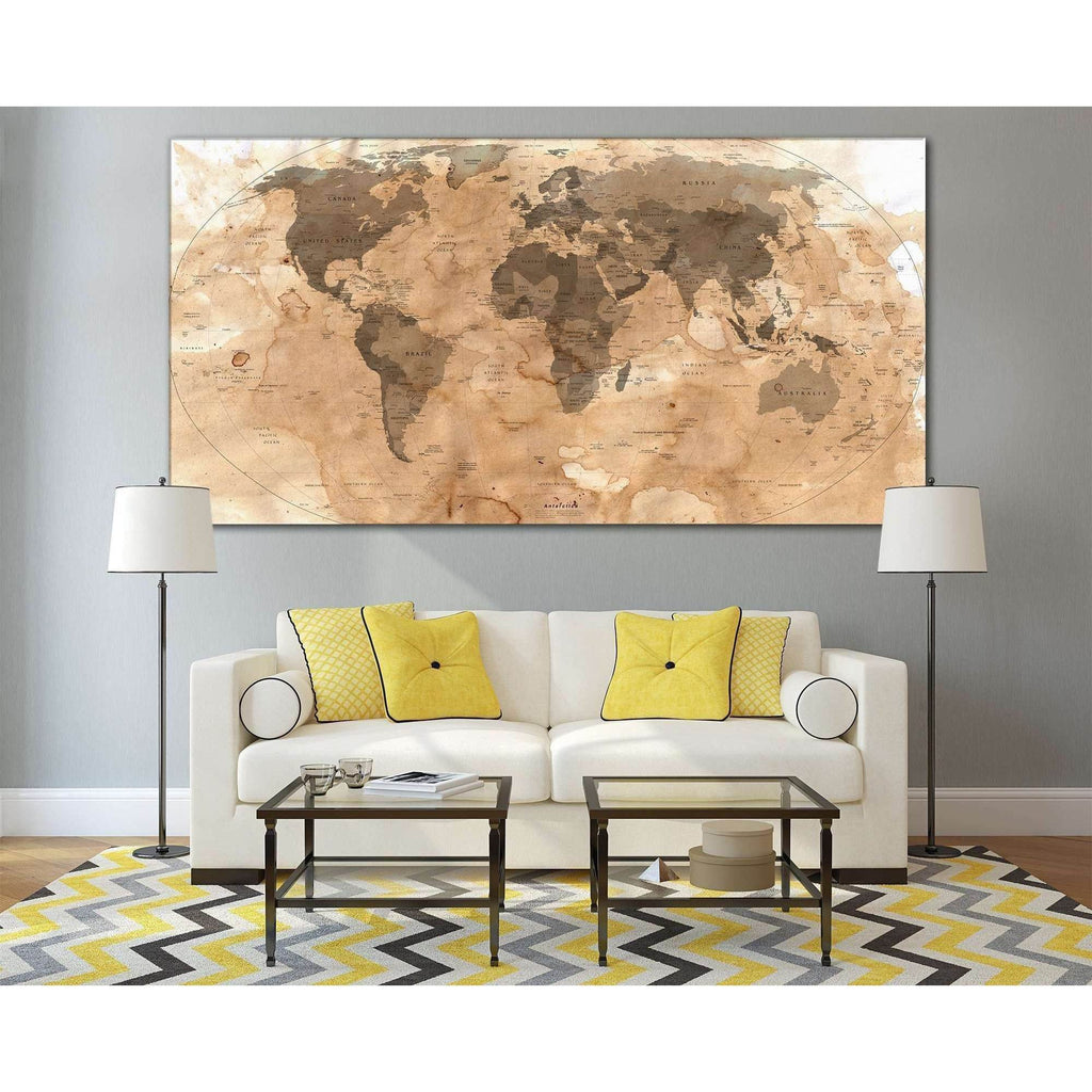 Rustic Travel World Map Canvas Print - Zellart Canvas Prints