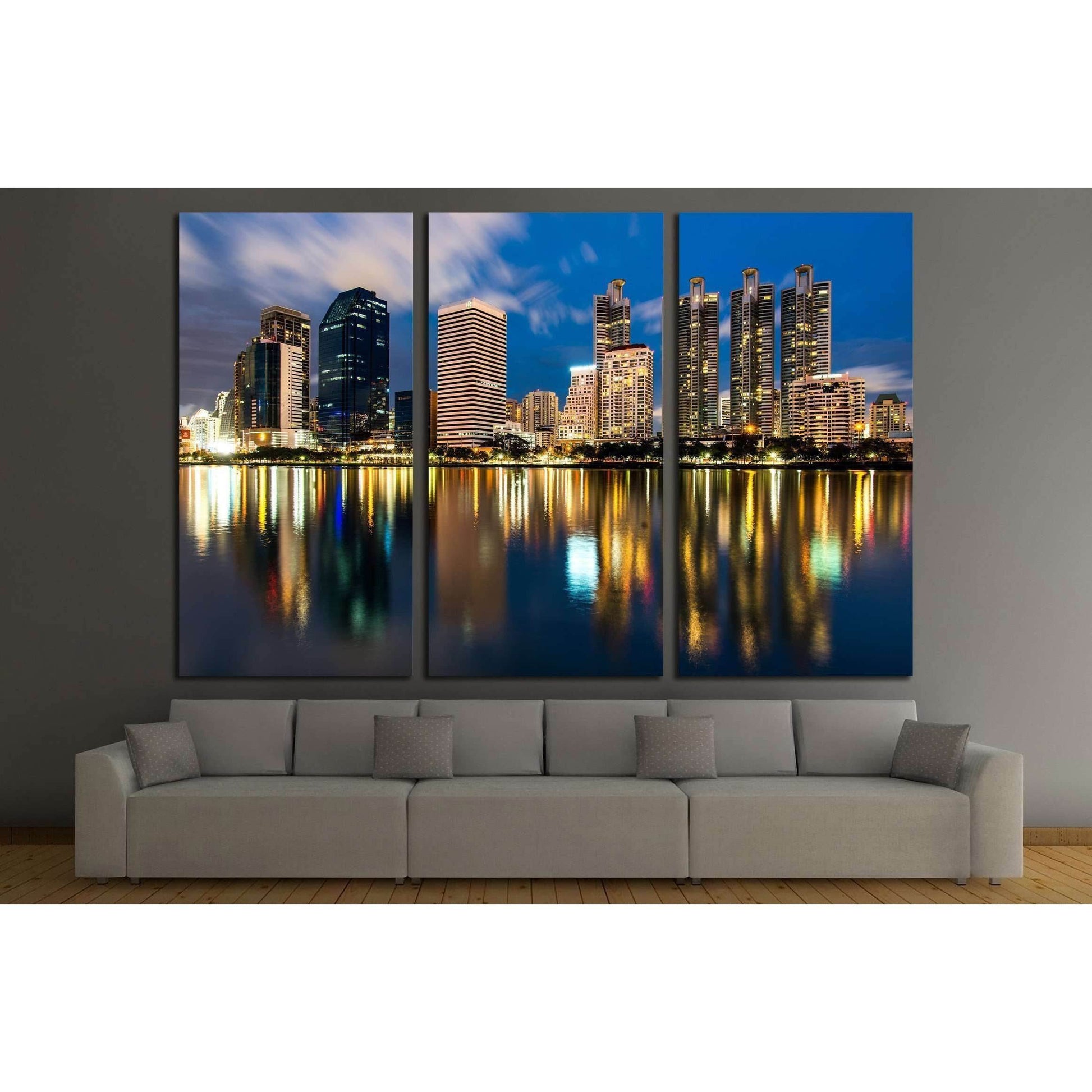 reflection of lighting city scape at night, bangkok №2260 Ready to Hang Canvas PrintCanvas art arrives ready to hang, with hanging accessories included and no additional framing required. Every canvas print is hand-crafted, made on-demand at our workshop