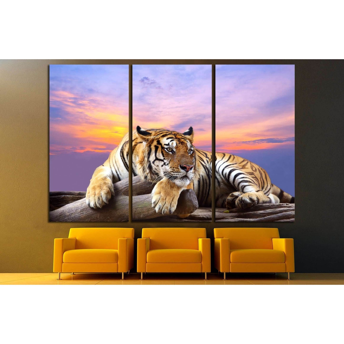 Tiger looking something on the rock with beautiful sky at sunset time №2793 Ready to Hang Canvas PrintCanvas art arrives ready to hang, with hanging accessories included and no additional framing required. Every canvas print is hand-crafted, made on-deman