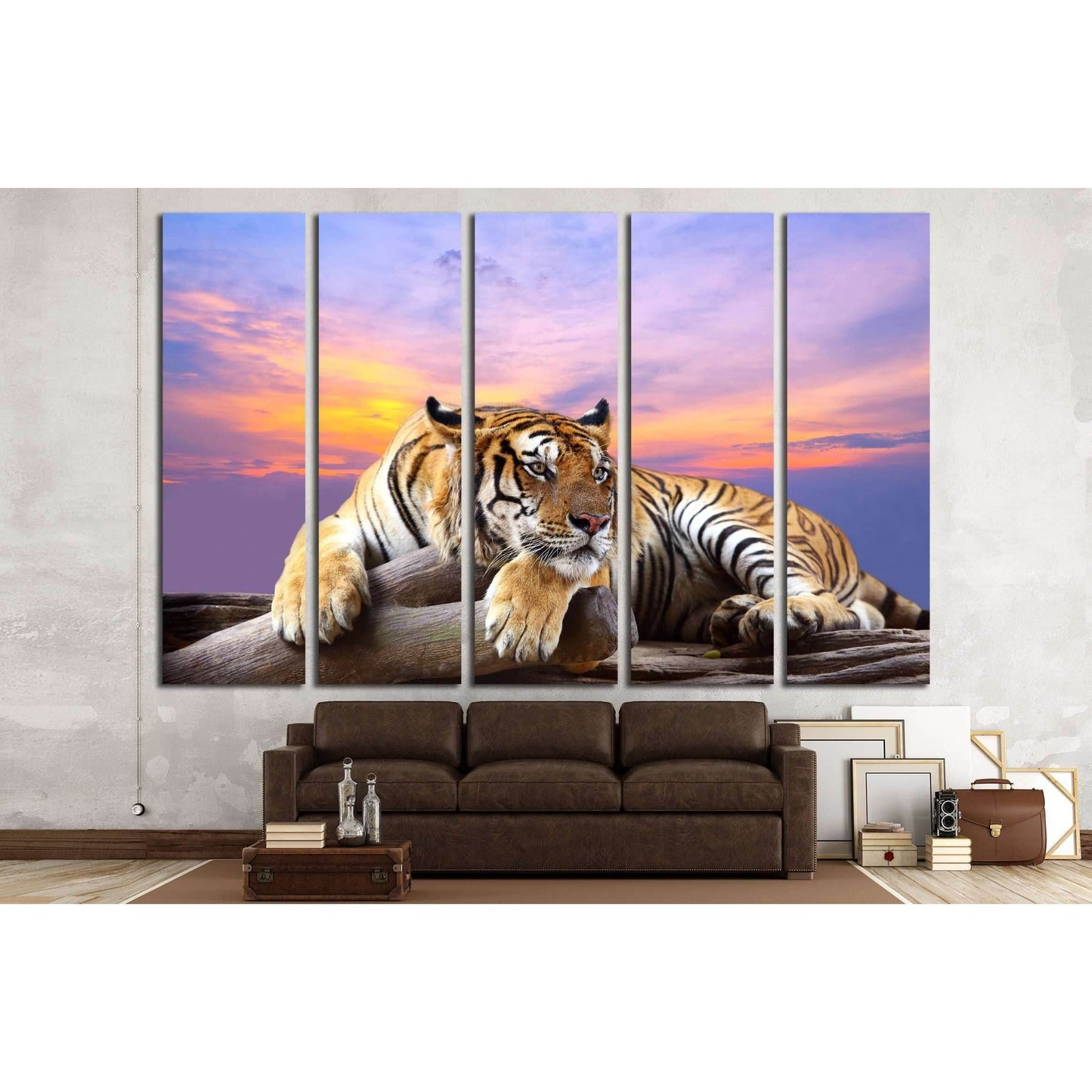 Tiger looking something on the rock with beautiful sky at sunset time №2793 Ready to Hang Canvas PrintCanvas art arrives ready to hang, with hanging accessories included and no additional framing required. Every canvas print is hand-crafted, made on-deman