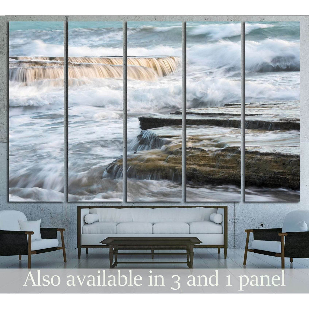 Waves Crashing To Sea Rock Plates №3157 Ready To Hang Canvas Print 