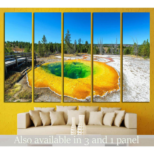 Wide angle view of the Morning Glory Pool in the Upper Geyser Basin in Yellowstone National Park №2005 Ready to Hang Canvas PrintCanvas art arrives ready to hang, with hanging accessories included and no additional framing required. Every canvas print is